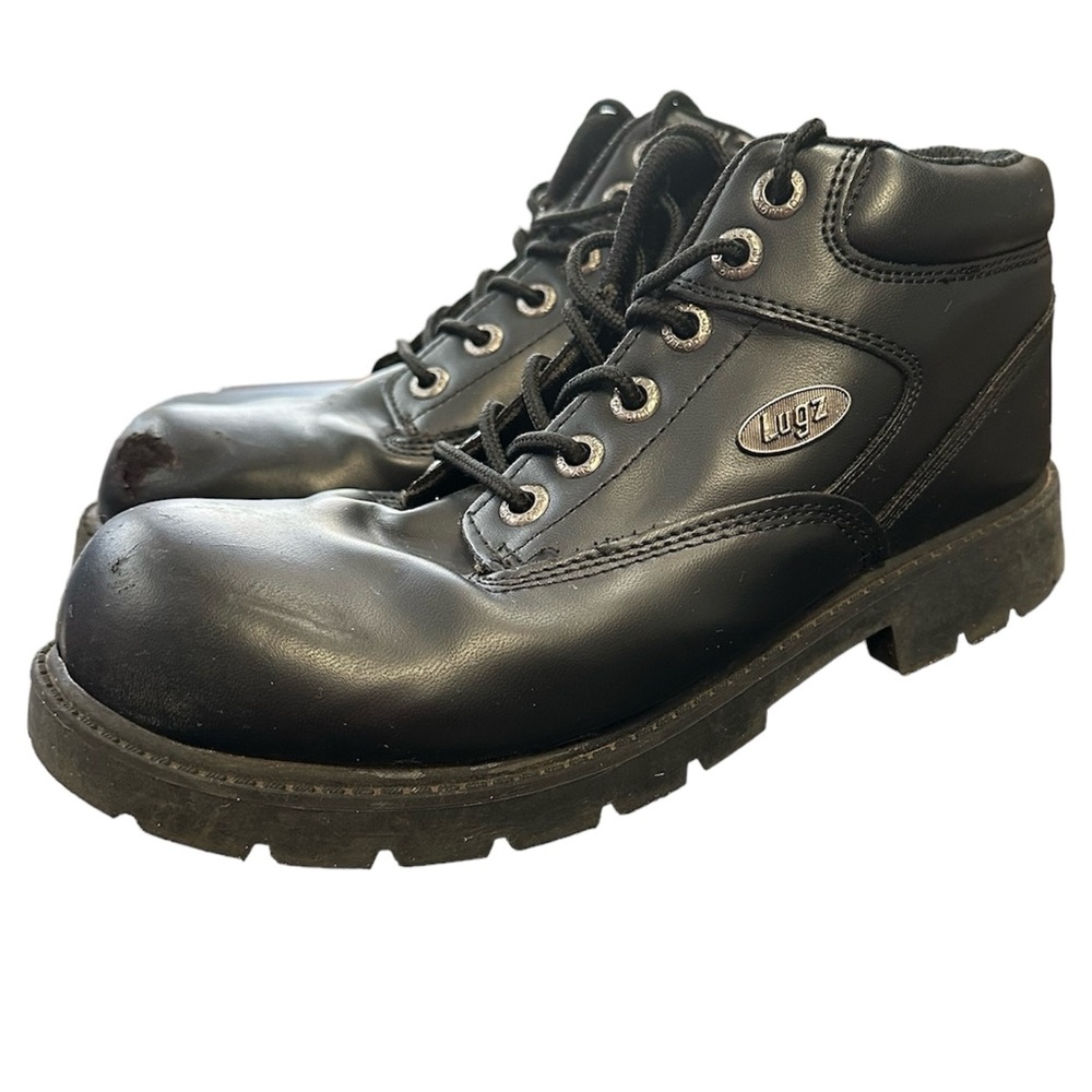 Lugz Boys Black Leather Mid-High Work Boots Size 6.5